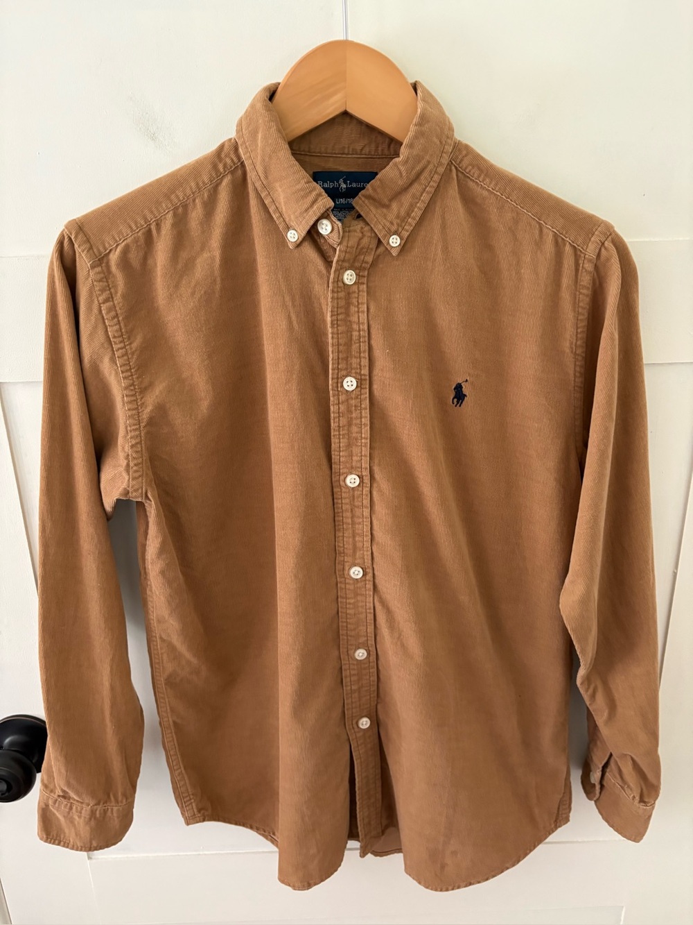 Ralph Lauren Corduroy Camel Color Button Down Shirt. Size L(16-18) Big Boys.